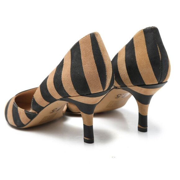 Sole Society JENN Striped Suede d'Orsay Pumps Point Toe Heels Shoes Back Tan 7.5 - Picture 4 of 10